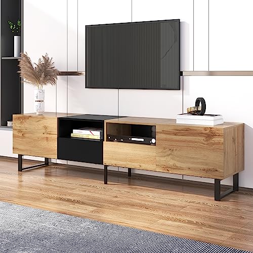 Merax TV Schrank, TV Lowboard mit Schubladen, Moderner Fernsehtisch mit Stauraum, TV Tisch für Wohnzimmer und Esszimmer, Holzfarbe & Schwarz, 190 x 38 x 48 cm von Merax