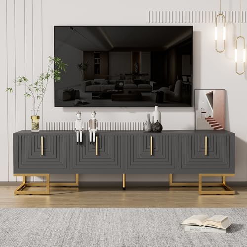 Merax TV-Schrank 170x40x45,5 cm, Lowboard mit integrierte Regale, Pufferscharnier, verstellbare Füße, modernes Design, viel Stauraum für Medien & Zubehör, Grauschwarz Merax TV-Schrank 170x40x45,5 cm, Lowboard mit integrierte Regale, Pufferscharnier, verstellbare Füße, modernes Design, viel Stauraum für Medien & Zubehör, Grauschwarz von Merax