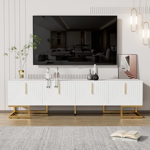Merax TV-Schrank 170x40x45,5 cm, Lowboard mit integrierte Regale, Pufferscharnier, verstellbare Füße, modernes Design, viel Stauraum für Medien & Zubehör, Weiß Merax TV-Schrank 170x40x45,5 cm, Lowboard mit integrierte Regale, Pufferscharnier, verstellbare Füße, modernes Design, viel Stauraum für Medien & Zubehör, Weiß von Merax