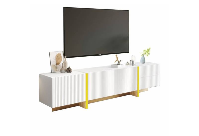 Merax TV-Schrank mit 3 Türen und 2 Schubladen Lowboard TV-Ständer Fernsehtisch scandi, Breite: 190 cm von Merax