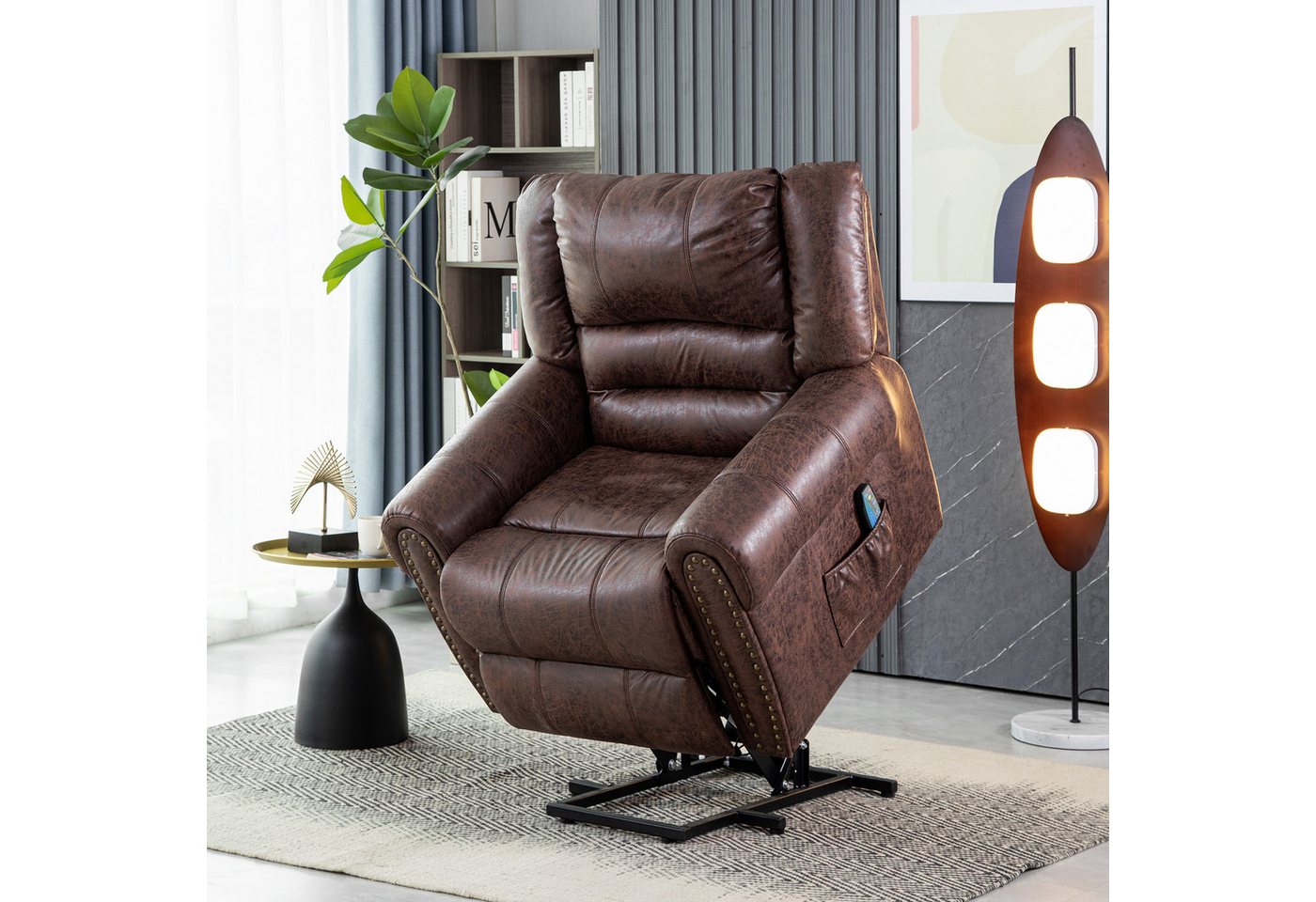 Merax TV-Sessel Elektrisch Relaxsessel mit Aufstehhilfe und Liegefunktion, Fernsehsessel mit relaxfunktion, Wärme und Vibraiton, Massagesessel von Merax
