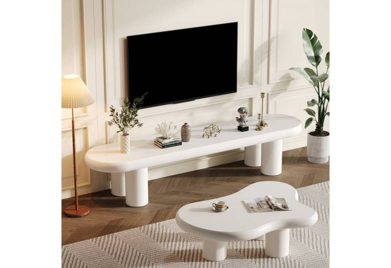 Merax TV-Wand Wohnzimmer Set mit Wolken TV-Schrank & Couchtisch Set, (2-St), TV-Möbel Set modern Wohnzimmer Set mit abgerundeten Ecken von Merax