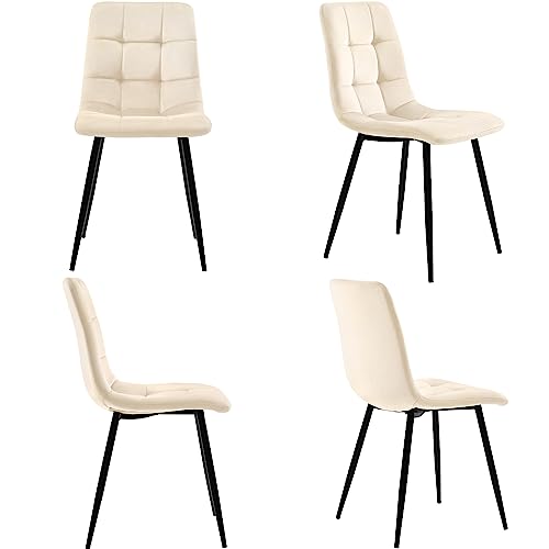 Merax 4 Stühlen Set Esszimmerstuhl (4 St), Beige,4er-Set Polsterstuhl Design Stuhl mit Rückenlehne,Sitzfläche aus Samt Gestell aus Metall von Merax