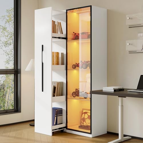 Merax Vitrine 70x40x160cm, Bücherregal und mit LED-Beleuchtung, gehärtetem Glas und Aluminium-Türrahmen, seitliche Schublade, ausziehbar, mit Rollen, für Wohnzimmer und Esszimmer, Weiß Merax Vitrine 70x40x160cm, Bücherregal und mit LED-Beleuchtung, gehärtetem Glas und Aluminium-Türrahmen, seitliche Schublade, ausziehbar, mit Rollen, für Wohnzimmer und Esszimmer, Weiß von Merax