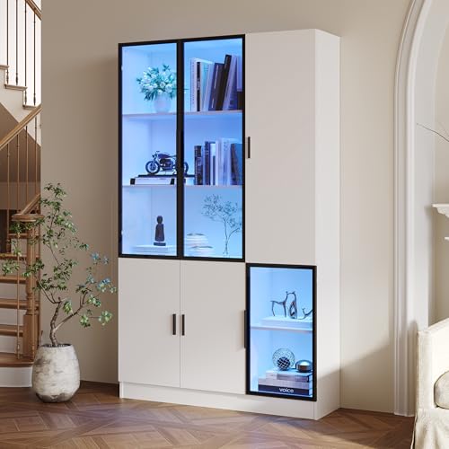 Merax Vitrinenschrank Glasvitrine mit LED-Lichtern, Modern Bücherschrank Standvitrine mit 6 Türen 10 Fächern, Glastür mit Aluminiumrahmen, Highboard Sammlervitrine für Wohnzimmer Büro Esszimmer, Weiß Merax Vitrinenschrank Glasvitrine mit LED-Lichtern, Modern Bücherschrank Standvitrine mit 6 Türen 10 Fächern, Glastür mit Aluminiumrahmen, Highboard Sammlervitrine für Wohnzimmer Büro Esszimmer, Weiß von Merax