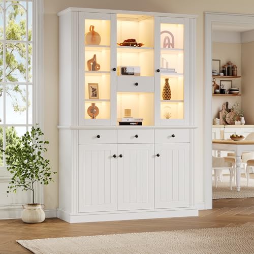 Merax Vitrinenschrank mit LED, Modern Bücherschrank Standvitrine mit Transparente Vitrine aus Acryl, 5 Türen 4 Schubladen, Offene Fächer, Highboard Sammlervitrine für Wohnzimmer Büro Esszimmer, Weiß Merax Vitrinenschrank mit LED, Modern Bücherschrank Standvitrine mit Transparente Vitrine aus Acryl, 5 Türen 4 Schubladen, Offene Fächer, Highboard Sammlervitrine für Wohnzimmer Büro Esszimmer, Weiß von Merax