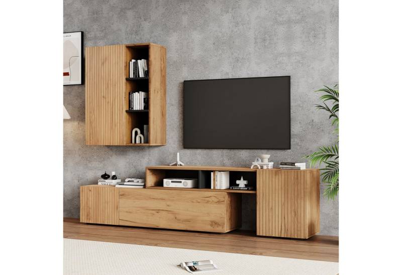 Merax Wohnwand, (2-St), Wohnwand-Set mit TV-Board und Standregal, in Holzfarbe & Schwarz von Merax