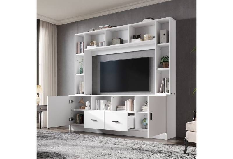 Merax Wohnwand Wohnwand-set TV-Board-set, (1-St), Wohnzimmermöbel-Set mit 2 Schränken, 2 Schubladen und 11 Fächern von Merax