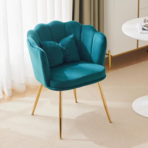 Moderner Akzentstuhl in Muschelform, Samtstuhl mit Rückenlehne & goldenen Metallbeinen – Eleganter Lounge Stuhl für Wohnzimmer, Schlafzimmer & Schminktisch von Merax