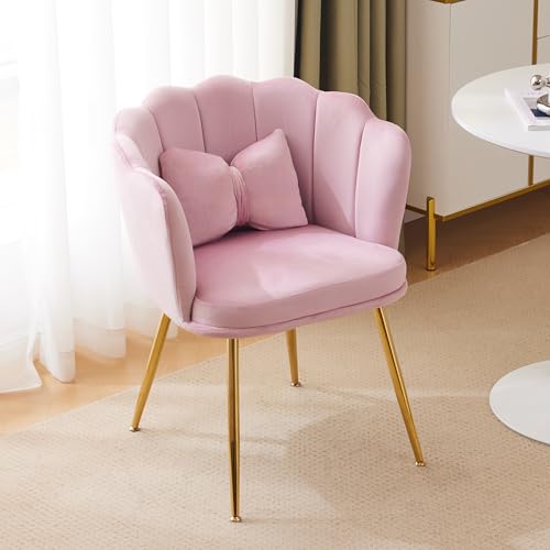 Moderner Akzentstuhl in Muschelform, Samtstuhl mit Rückenlehne & goldenen Metallbeinen – Eleganter Lounge Stuhl für Wohnzimmer, Schlafzimmer & Schminktisch von Merax