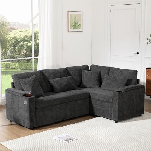 Modernes L-förmiges Ecksofa mit Schlaffunktion, Stauraum & USB – 4-Sitzer Ausziehsofa mit Getränkehaltern für Wohnzimmer & Heimkino Modernes L-förmiges Ecksofa mit Schlaffunktion, Stauraum & USB – 4-Sitzer Ausziehsofa mit Getränkehaltern für Wohnzimmer & Heimkino von Merax