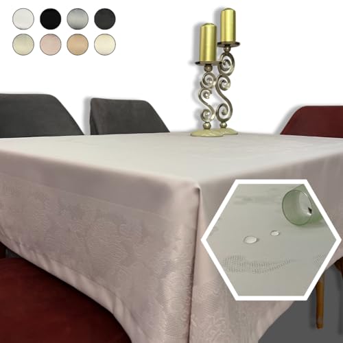 Tischdecke,Tablecloth, Eckig, Wasserfest,Schmutzabweisend,Tischtuch Abwaschbar, Pflegeleicht 140x180cm (Beige) von Meray Tekstil