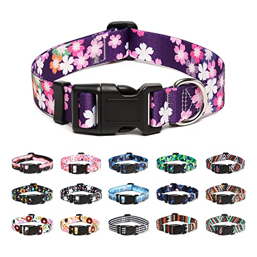 Mercano Hundehalsband Verstellbares, Weich Nylon Komfort & Robuster Gemustertes Hunde Halsband für Kleine Mittlere Große Hunde Welpen Katzen (L, Blume Rosa) von Mercano