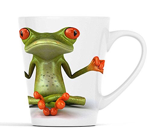 3D Frosch beim Yoga/Meditation |Latte Macchiato Becher Kaffeebecher mit Fotodruck |008 von Merchandise for Fans