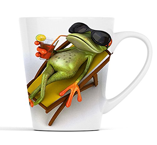 3D Frosch mit Cocktail im Liegestuhl |Latte Macchiato Becher Kaffeebecher mit Fotodruck |015 von Merchandise for Fans