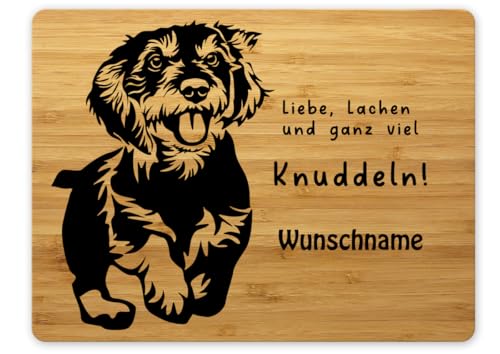 Bambus Schneidebrett Frühstücksbrettchen 15x20cm personalisiert - Dackel Rauhhaar Bambus Schneidebrett Frühstücksbrettchen 15x20cm personalisiert - Dackel Rauhhaar von Merchandise for Fans