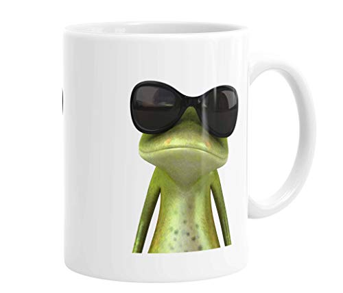 Merchandise for Fans Becher aus Keramik - 330 ml Motiv: 3D-Frosch mit Sonnenbrille/Frosch-Checker (02) von Merchandise for Fans