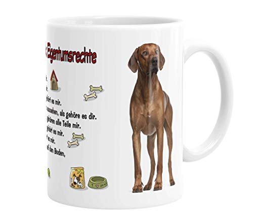 Merchandise for Fans Becher aus Keramik - 330 ml Motiv: Rhodesian Ridgeback mit Spruch Eigentumsrechte (01) von Merchandise for Fans