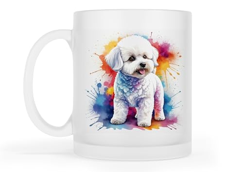 Becher Kaffeebecher Teetasse | Glas | matt | 300ml - Motiv: Hund Bichon Frisé 019 von Merchandise for Fans