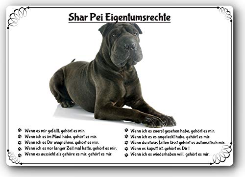 Blechschild / Warnschild / Türschild - Aluminium - 15x20cm "Eigentumsrechte" Motiv: Shar Pei / Faltenhund (01) von Merchandise for Fans