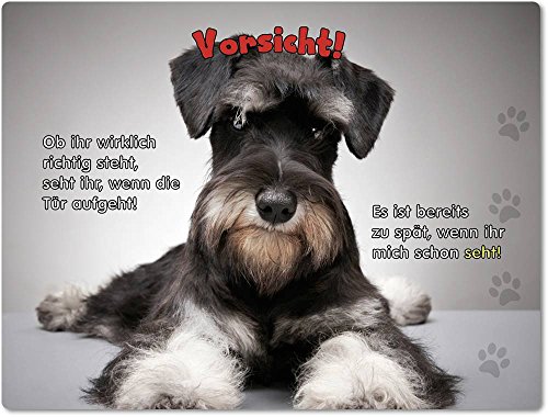 Merchandise for Fans Blechschild/Warnschild/Türschild - Aluminium - 20x30cm - mit Spruch - Motiv: Schnauzer Zwergschnauzer Mittelschnauzer - 01 von Merchandise for Fans