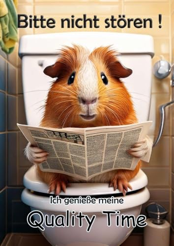 Blechschild Humor Aluminium 20x30cm - auf der Toilette mit Zeitung Meerschweinchen 91 von Merchandise for Fans