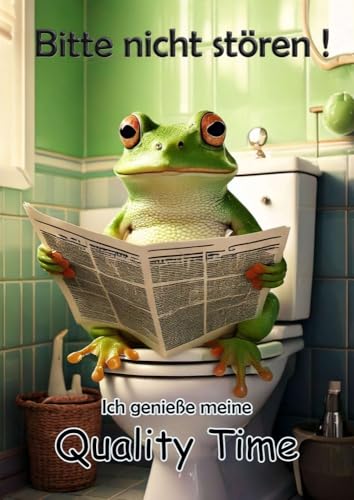 Blechschild Humor Aluminium 20x30cm - auf der Toilette mit Zeitung kleiner grüner Frosch 53 von Merchandise for Fans