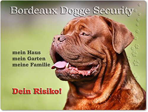 HDmirrorR Merchandise for Fans Warnschild - Schild aus Aluminium 15x20cm - Motiv: Bordeaux Dogge Security (01) von Merchandise for Fans