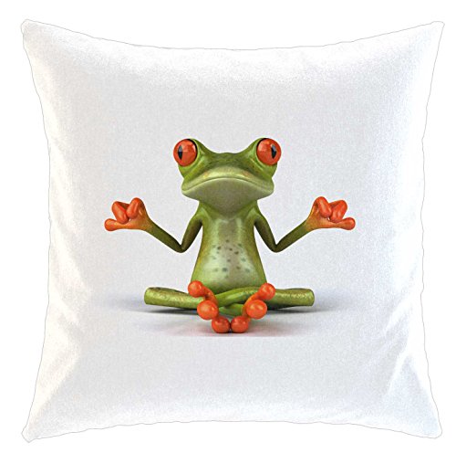 Merchandise for Fans Kissen/weiches Kuschelkissen mit Füllung 40x40cm - Motiv: 3D Frosch beim Yoga/Meditation| 001 von Merchandise for Fans