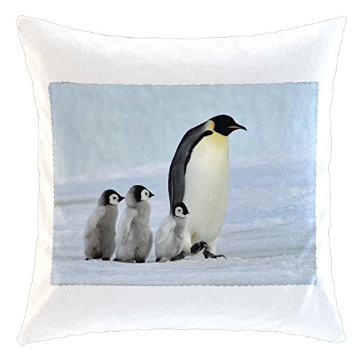 Kissen/weiches Kuschelkissen mit Füllung 40x40cm - Motiv: Pinguine in der Antarktis gehen mit drei Jungtieren spazieren | 007 von Merchandise for Fans