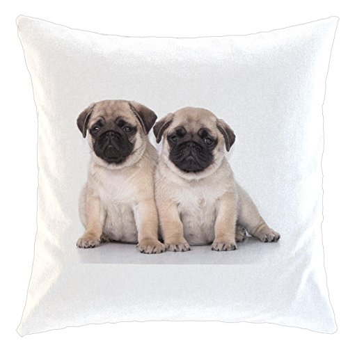 Kissen/weiches Kuschelkissen mit Füllung 40x40cm - Motiv: Mops zwei Welpen nebeneinander| 018 von Merchandise for Fans