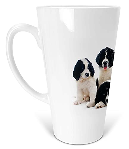 Merchandise for Fans Latte Macchiato Becher Kaffeebecher aus Keramik mit Fotodruck - 450ml - Motiv: Hund Landseer |001 von Merchandise for Fans