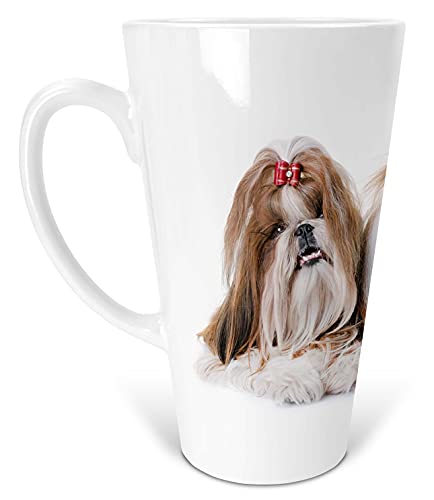 Latte Macchiato Becher Kaffeebecher aus Keramik mit Fotodruck - 450ml - Motiv: Hund Shi Tzu |001 von Merchandise for Fans