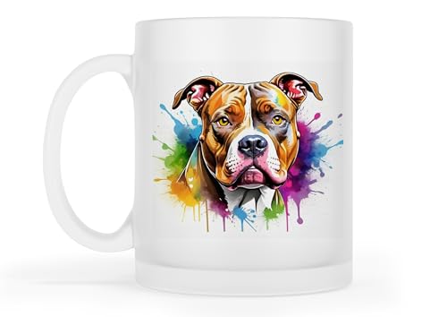 Merchandise for Fans Becher Kaffeebecher Teetasse | Glas | matt | 300ml - Motiv: Hund American Pitbull Terrier 007 von Merchandise for Fans