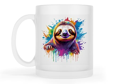 Merchandise for Fans Becher Kaffeebecher Teetasse | Glas | matt | 300ml - Motiv: Wildtier Südamerika Faultier 60 von Merchandise for Fans