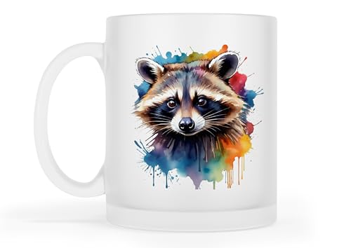 Merchandise for Fans Becher Kaffeebecher Teetasse | Glas | matt | 300ml - Motiv: Wildtier Waschbär 137 von Merchandise for Fans