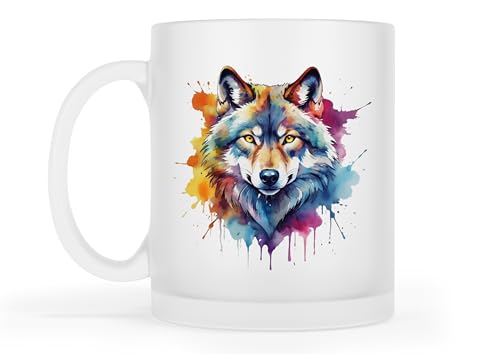 Merchandise for Fans Becher Kaffeebecher Teetasse | Glas | matt | 300ml - Motiv: Wildtier Wolf 143 von Merchandise for Fans