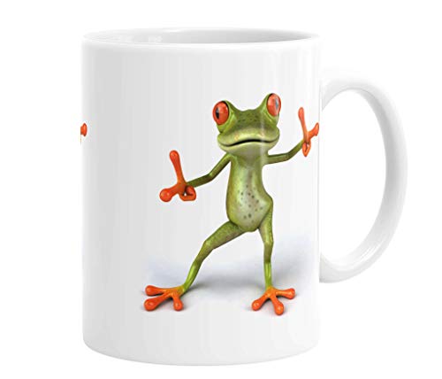 Merchandise for Fans Becher aus Keramik - 330 ml Motiv: 3D-Frosch tanzt Boogie (04) von Merchandise for Fans