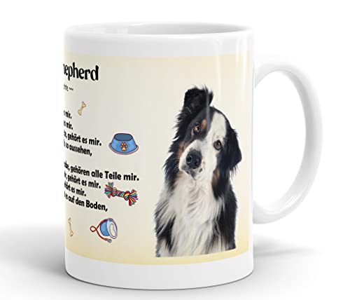 Merchandise for Fans Becher aus Keramik - 330 ml Motiv: Australian Shepherd mit Spruch Eigentumsrechte (10) von Merchandise for Fans