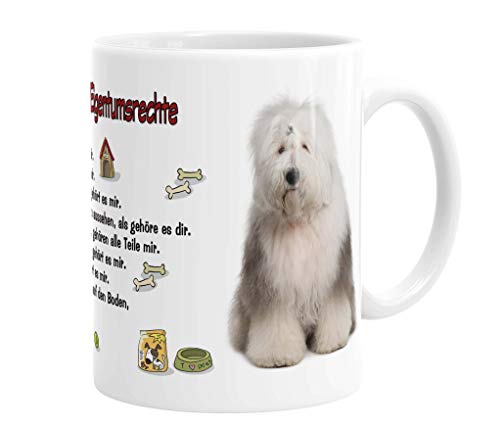 Merchandise for Fans Becher aus Keramik - 330 ml Motiv: Bobtail mit Spruch Eigentumsrechte (01) von Merchandise for Fans