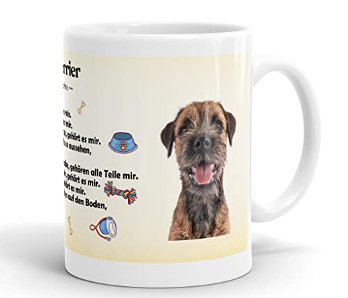 Merchandise for Fans Becher aus Keramik - 330 ml Motiv: Border Terrier mit Spruch Eigenschaftsrechte (03) von Merchandise for Fans