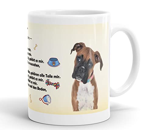 Merchandise for Fans Becher aus Keramik - 330 ml Motiv: Boxer Hund mit Spruch Eigentumsrechte (03) von Merchandise for Fans