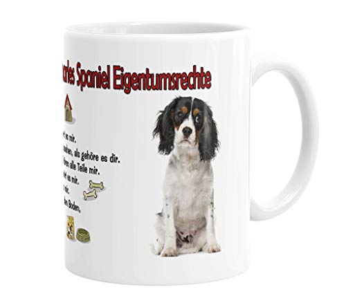 Merchandise for Fans Becher aus Keramik - 330 ml Motiv: Cavalier King Charles Spaniel mit Spruch Eigentumsrechte (01) von Merchandise for Fans
