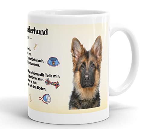 Merchandise for Fans Becher aus Keramik - 330 ml Motiv: Deutscher Schäferhund mit Spruch Eigentumsrechte (04) von Merchandise for Fans