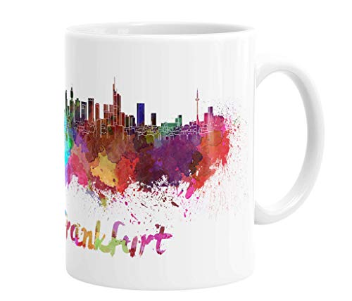Merchandise for Fans Becher aus Keramik - 330 ml Motiv: Frankfurt Skyline mit Sehenswürdigkeiten (01) von Merchandise for Fans