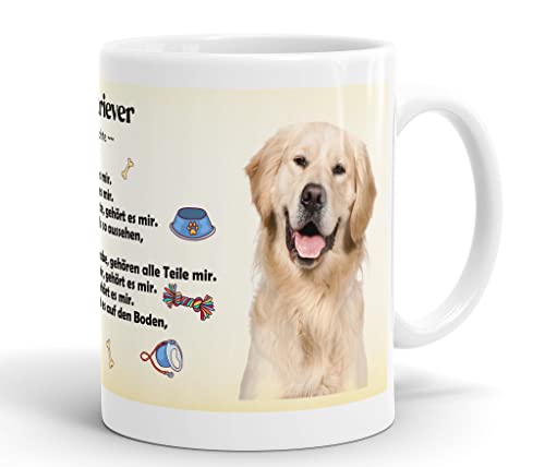 Merchandise for Fans Becher aus Keramik - 330 ml Motiv: Golden Retriever mit Spruch Eigentumsrechte (08) von Merchandise for Fans