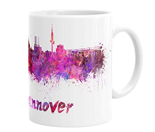 Merchandise for Fans Becher aus Keramik - 330 ml Motiv: Hannover Sehenswürdigkeiten Silhouette Skyline (01) von Merchandise for Fans