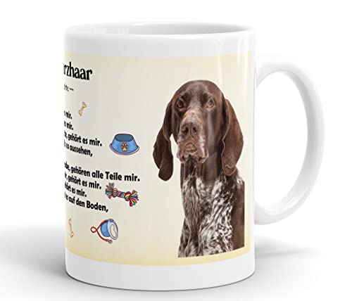 Merchandise for Fans Becher aus Keramik - 330 ml Motiv: Hund Deutsch Kurzhaar mit Spruch Eigentumsrechte (02) von Merchandise for Fans