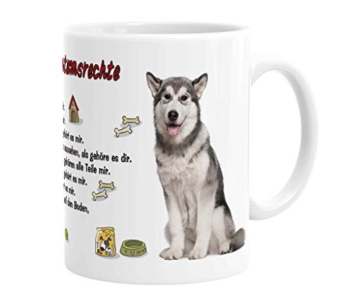 Merchandise for Fans Becher aus Keramik - 330 ml Motiv: Husky Schlittenhund sitzend mit Spruch Eigentumsrechte (70) von Merchandise for Fans