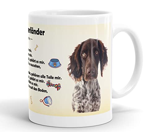 Merchandise for Fans Becher aus Keramik - 330 ml Motiv: Kleiner Münsterländer Hund mit Spruch Eigentumsrechte (02) von Merchandise for Fans